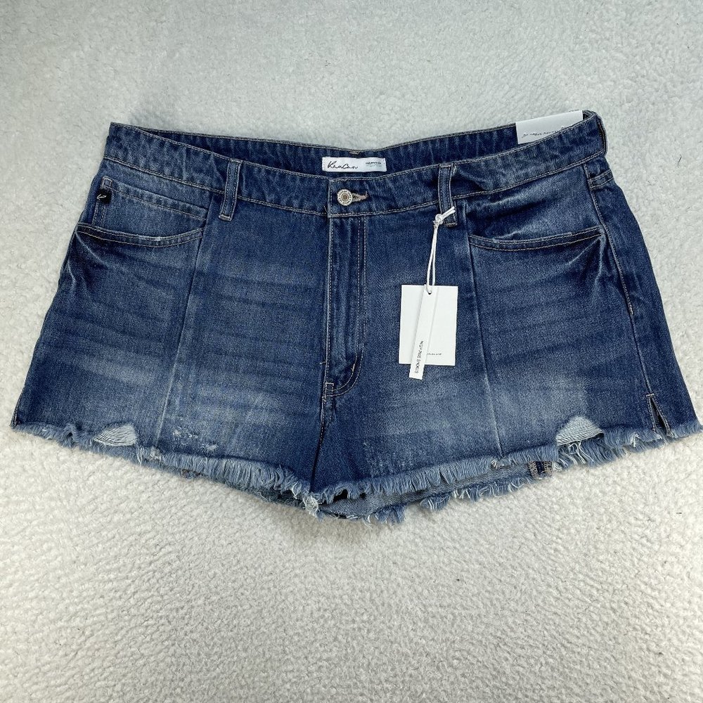 KanCan High Rise Jean Shorts Womens 33 Distressed Denim Actual Waist is 37 inch